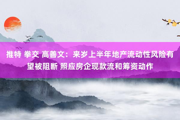 推特 拳交 高善文：来岁上半年地产流动性风险有望被阻断 照应房企现款流和筹资动作