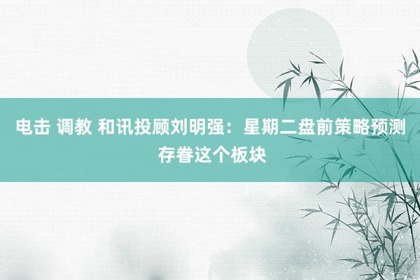 电击 调教 和讯投顾刘明强：星期二盘前策略预测 存眷这个板块